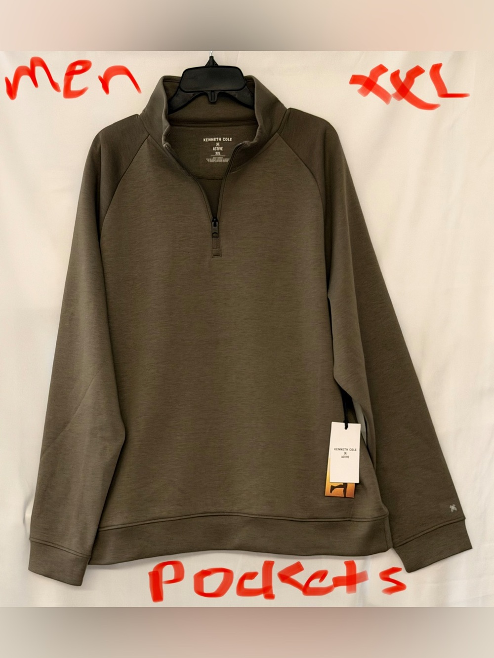 Kenneth Cole Heavy Men's Olive Green Half-Zip Pullover Sweater